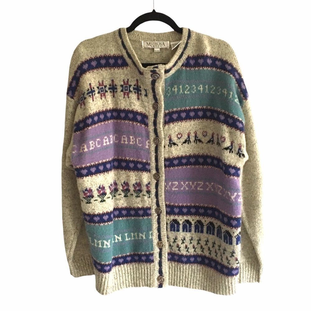 𝅺MUSKOKA LAKES Wool Button Front Cardigan Sweater L